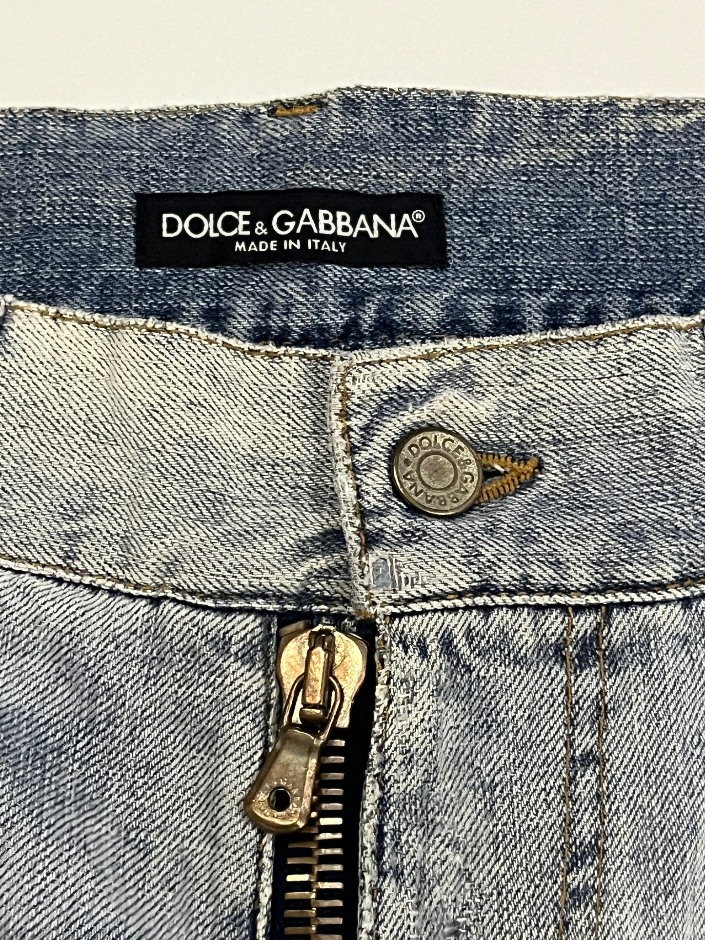 Dolce & Gabbana Gold Plaque Ripped Denim Jeans