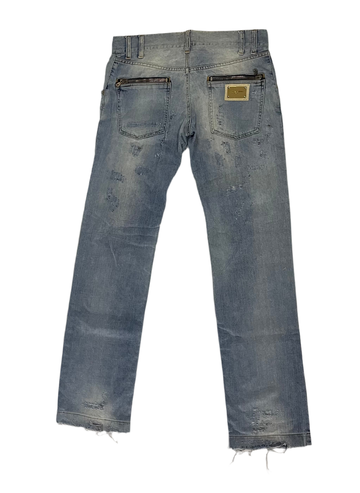 Dolce & Gabbana Gold Plaque Ripped Denim Jeans
