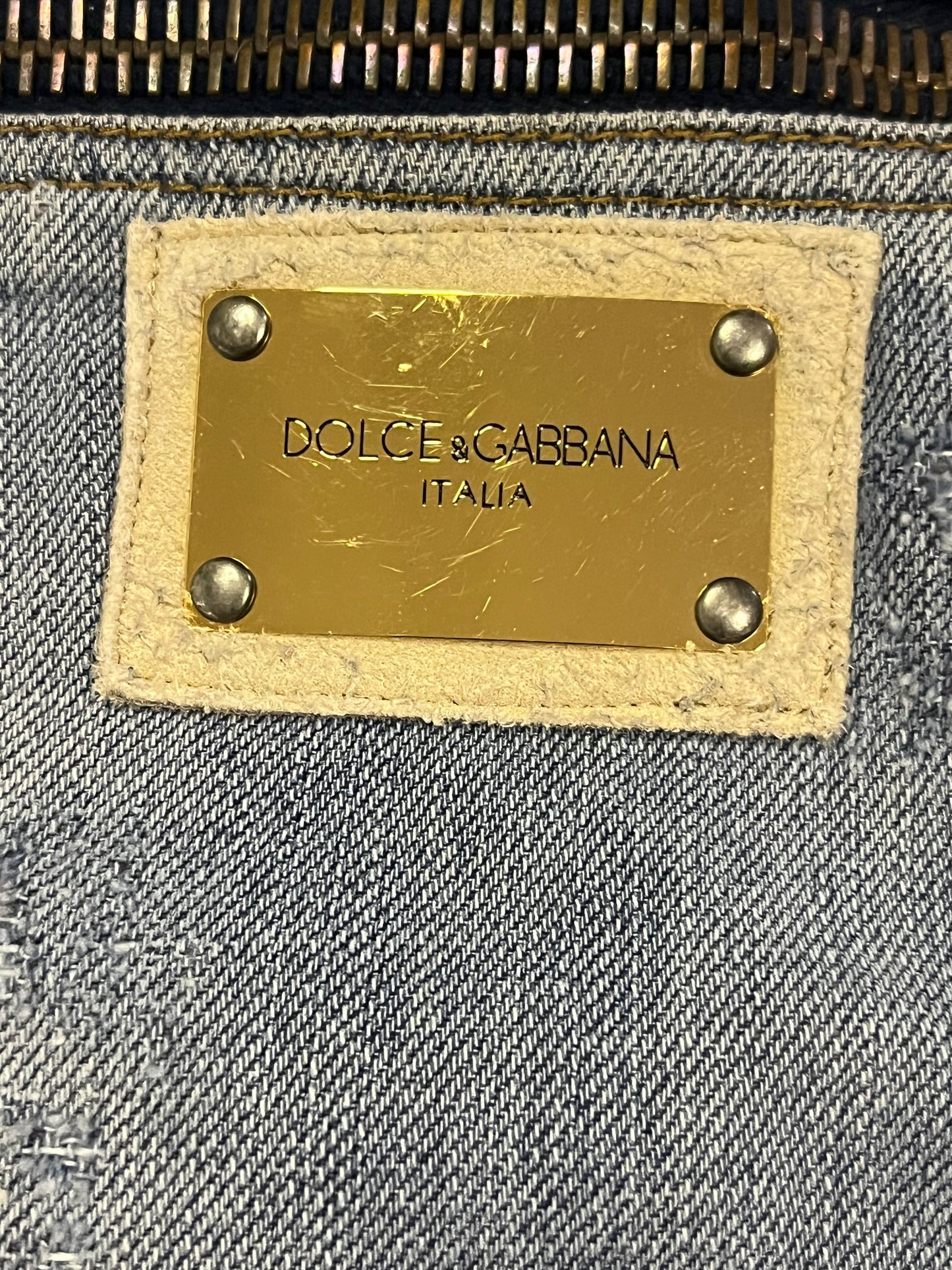 Dolce & Gabbana Gold Plaque Ripped Denim Jeans